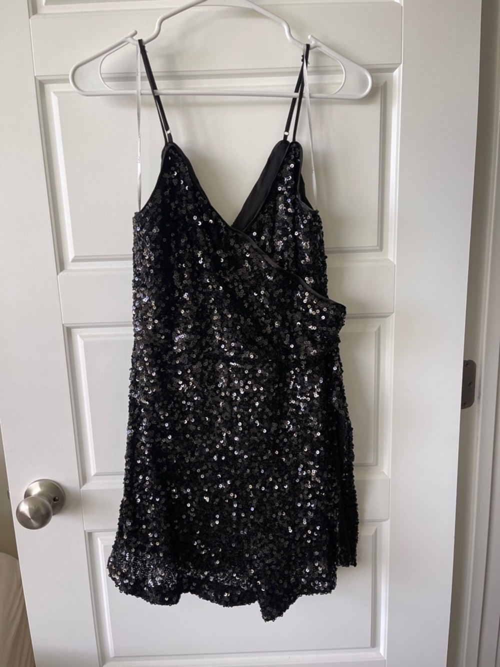 Black Sequin Spaghetti Strap Romper